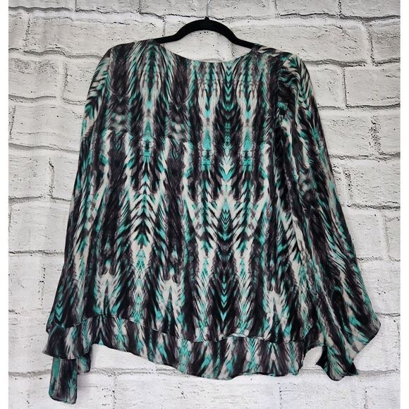 Parker Black Green 100% Silk Layered Women's Small Long-sleeved Shirt blouse - Picture 2 of 7